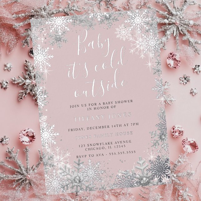 Baby It's Cold Outside Pink Silver Baby Shower  (Creator Uploaded)