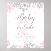 Baby It's Cold Outside Pink Silver Baby Shower