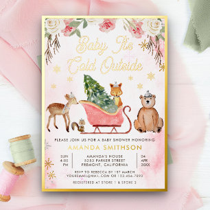Baby It's Cold Outside Pink Sleigh Baby Shower