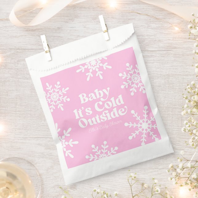Baby It's Cold Outside Pink Snowflake Baby Shower Favour Bags (Clipped)