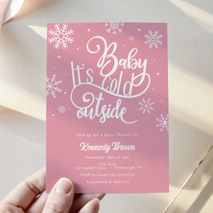 Baby it's Cold Outside Pink Snowflake Baby Shower Invitation