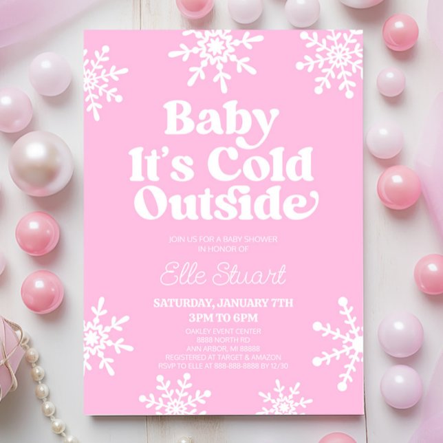 Baby It's Cold Outside Pink Snowflake Baby Shower Invitation (Creator Uploaded)