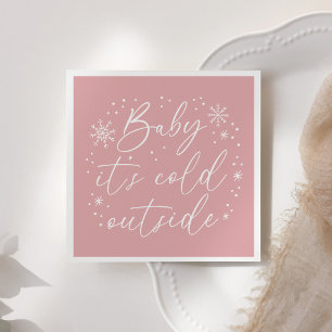 Baby It's Cold Outside Pink Snowflake Baby Shower Napkin