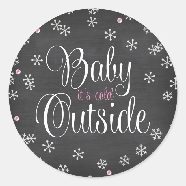 Baby It's Cold Outside Pink Snowflakes Baby Shower Classic Round Sticker (Front)