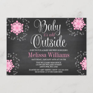 Baby It's Cold Outside Pink Snowflakes Baby Shower Invitation