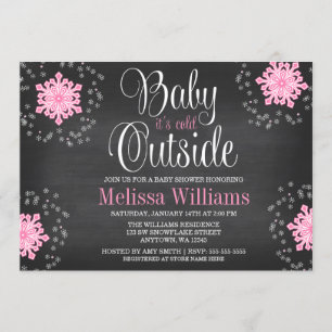 Baby It's Cold Outside Pink Snowflakes Baby Shower Invitation