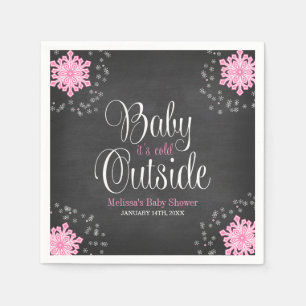Baby It's Cold Outside Pink Snowflakes Baby Shower Napkin