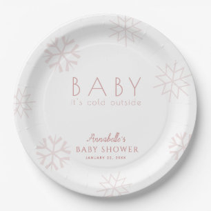 Baby It's Cold Outside Pink Snowflakes Baby Shower Paper Plate