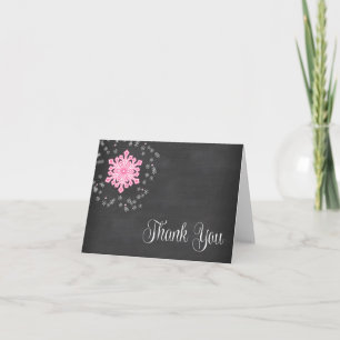 Baby It's Cold Outside Pink Snowflakes Thank You Card