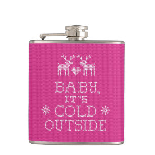 Baby Its Cold Outside Pink Sweater Knit Flask
