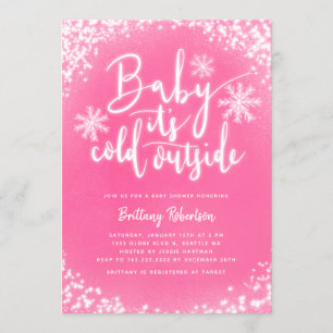 Baby Its Cold Outside Pink Winter Baby Shower Invitation