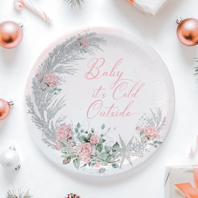 Baby its cold outside Pink Winter  Paper Plate (Creator Uploaded)