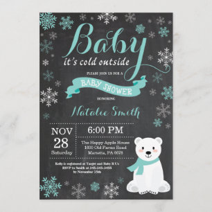 Baby Its Cold Outside Polar Bear Aqua Baby Shower Invitation