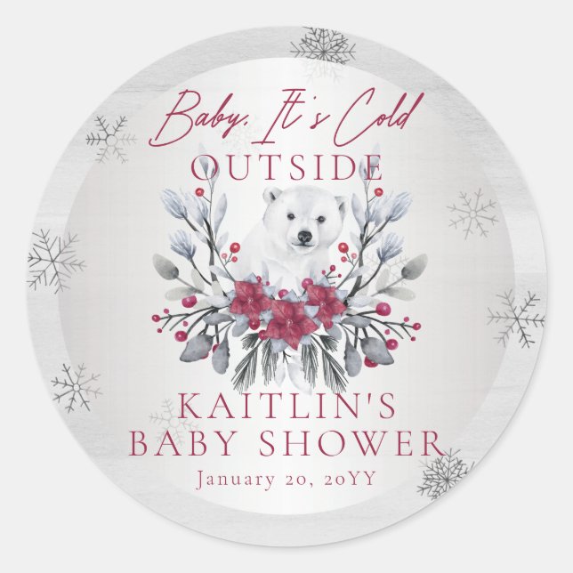 Baby It's Cold Outside Polar Bear Baby Shower Clas Classic Round Sticker (Front)