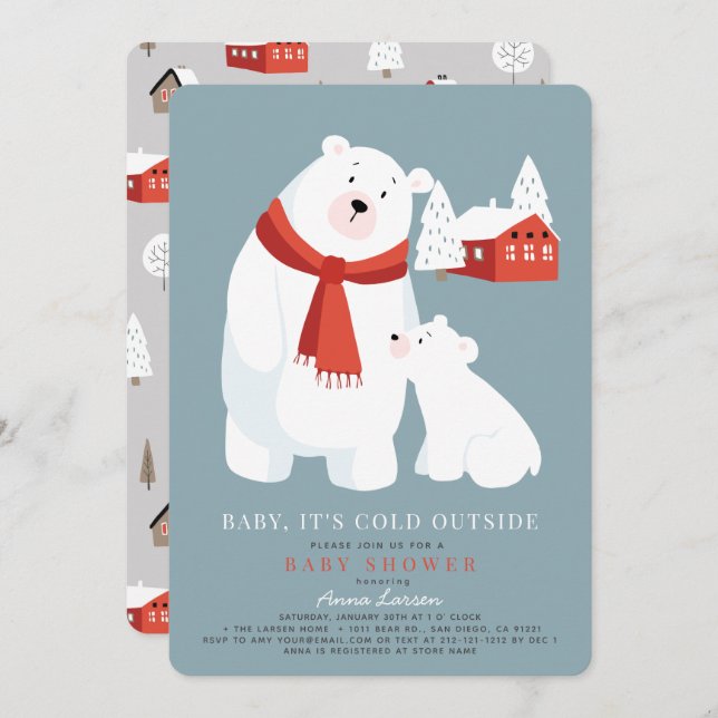 Baby It's Cold Outside Polar Bear Baby Shower Invitation (Front/Back)