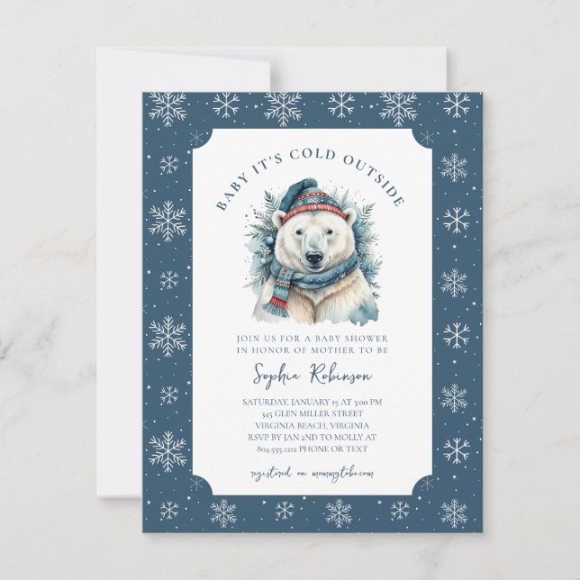 Baby It's Cold Outside Polar Bear Baby Shower  Invitation (Front)