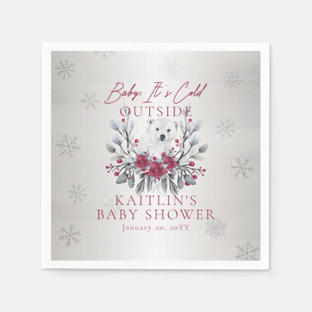 Baby It's Cold Outside Polar Bear Baby Shower Napkin (Front)