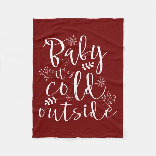 Baby Its Cold Outside Pretty Red & White Christmas Fleece Blanket (Front)
