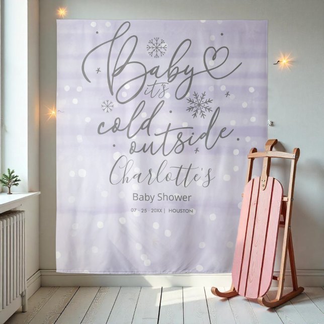 Baby It's Cold Outside Purple Baby Shower Backdrop Tapestry (Creator Uploaded)