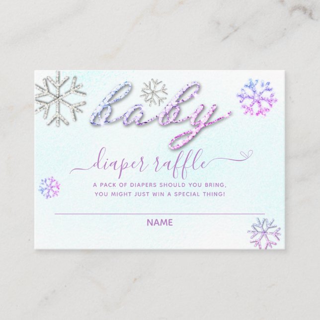 Baby Its Cold Outside Purple Glitter Diaper Raffle Enclosure Card (Front)