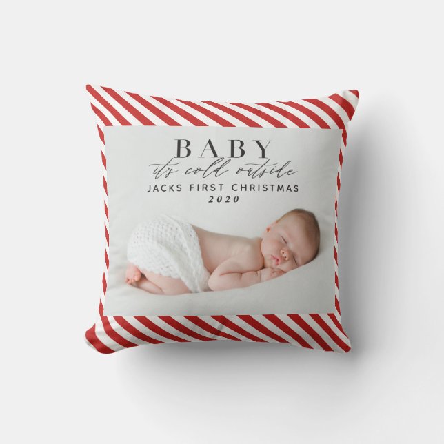 baby its cold outside red and white babys first cushion (Front)