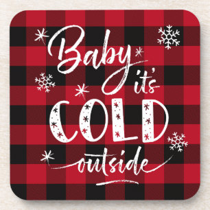 Baby It's Cold Outside Red Buffalo Plaid Beverage Coaster