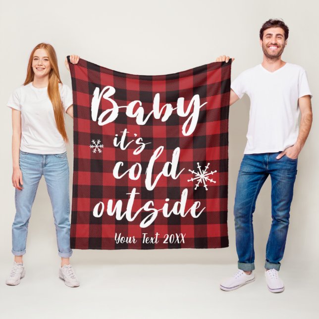 Baby It's Cold Outside Red Buffalo Plaid Fleece Blanket (In Situ)