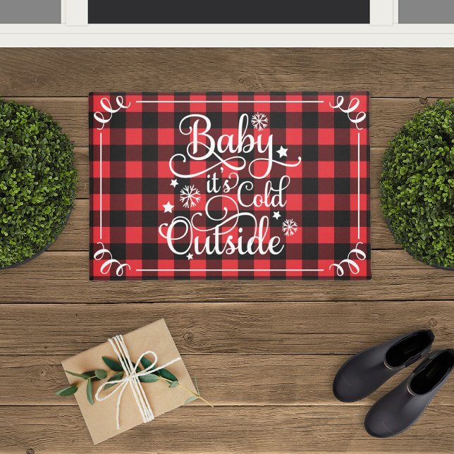 Baby Its Cold Outside Red Buffalo Plaid Holiday Doormat (Creator Uploaded)