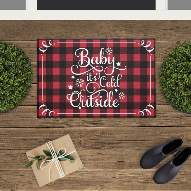 Baby Its Cold Outside Red Buffalo Plaid Holiday Doormat (Creator Uploaded)