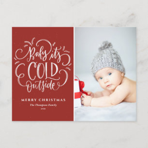 Baby It's Cold Outside Red Merry Christmas Photo Holiday Postcard