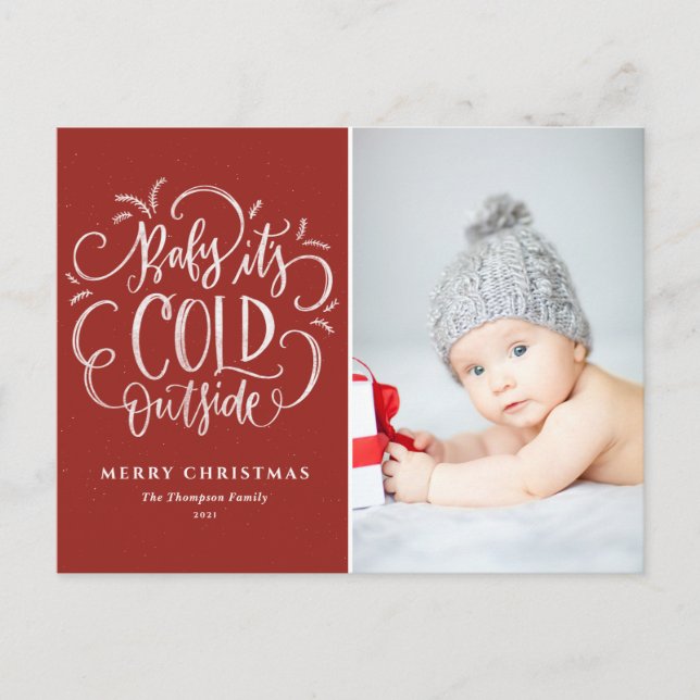 Baby It's Cold Outside Red Merry Christmas Photo Holiday Postcard (Front)