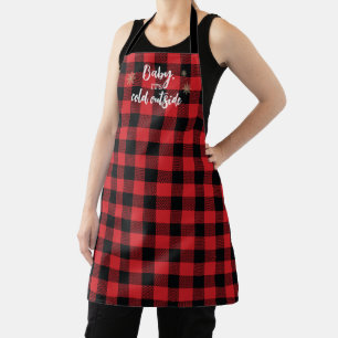 Baby It's Cold Outside Red Plaid Apron