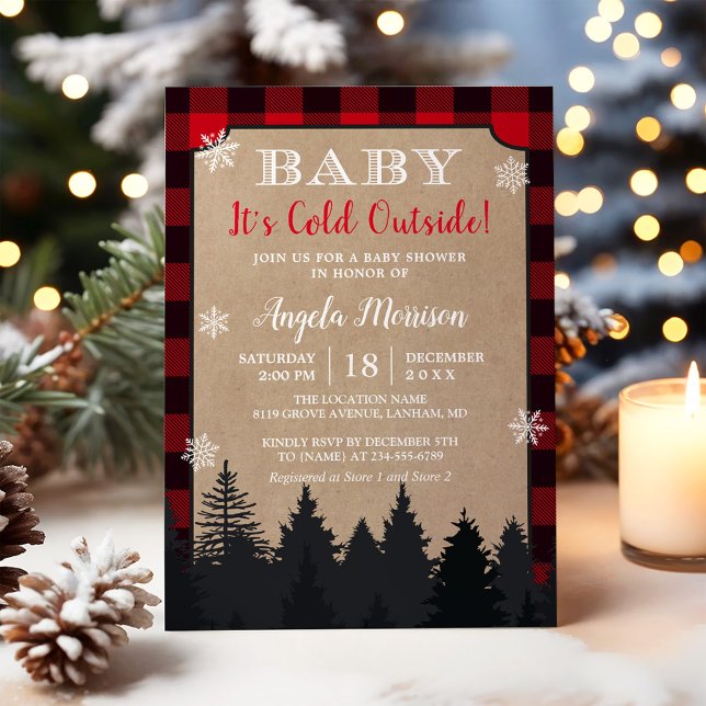 Baby Its Cold Outside Red Plaid Baby Shower Invitation (Creator Uploaded)