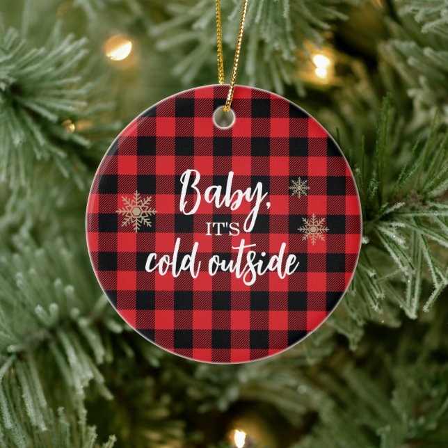 Baby It's Cold Outside Red Plaid Ceramic Tree Decoration (Tree)