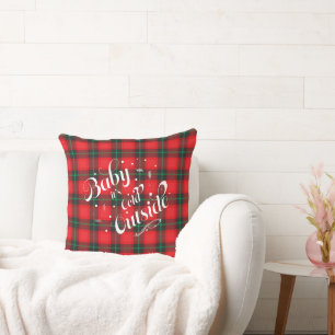 Baby it's 'cold Outside Red Plaid Holiday Modern Cushion