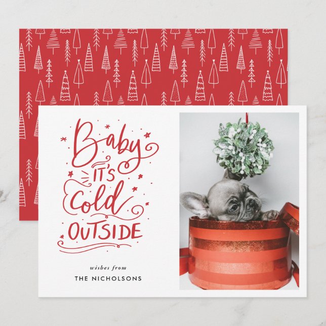 Baby Its Cold Outside Red Script Photo Invitation (Front/Back)