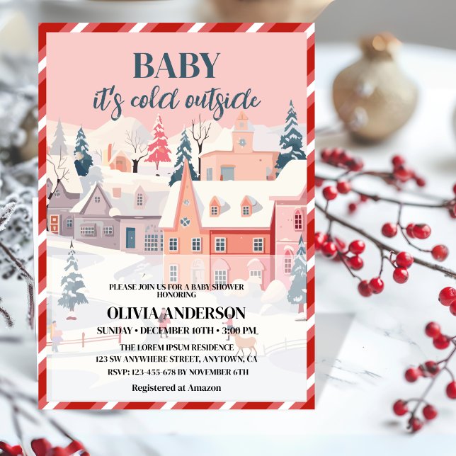 Baby its cold outside red winter baby shower  invitation (Creator Uploaded)