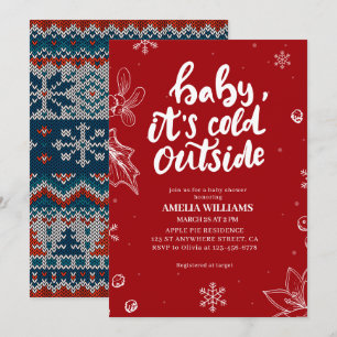 Baby its cold outside red winter baby shower invitation