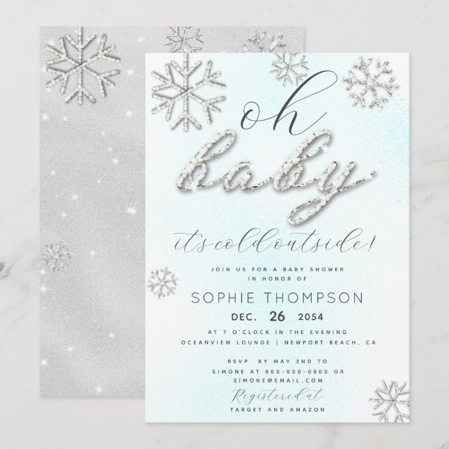 Baby Its Cold Outside Rhinestones Glitter Shower Invitation (Front/Back)