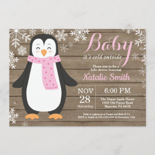 Baby its Cold Outside Rustic Penguin Baby Shower Invitation