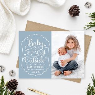Baby It's Cold Outside Rustic Red Photo Holiday Card