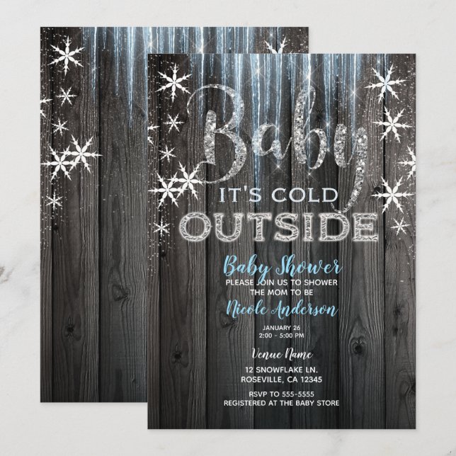 Baby it's Cold Outside Rustic Winter Baby Shower Invitation (Front/Back)