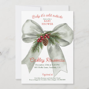 Baby It's Cold Outside Sage Bow Baby Shower Invitation