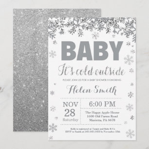 Baby its Cold Outside Silver and Grey Baby Shower Invitation