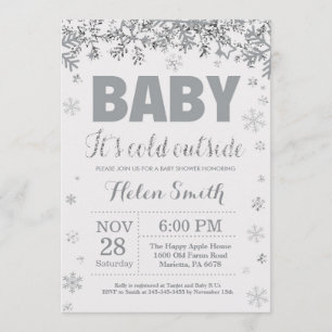 Baby its Cold Outside Silver and Grey Baby Shower Invitation