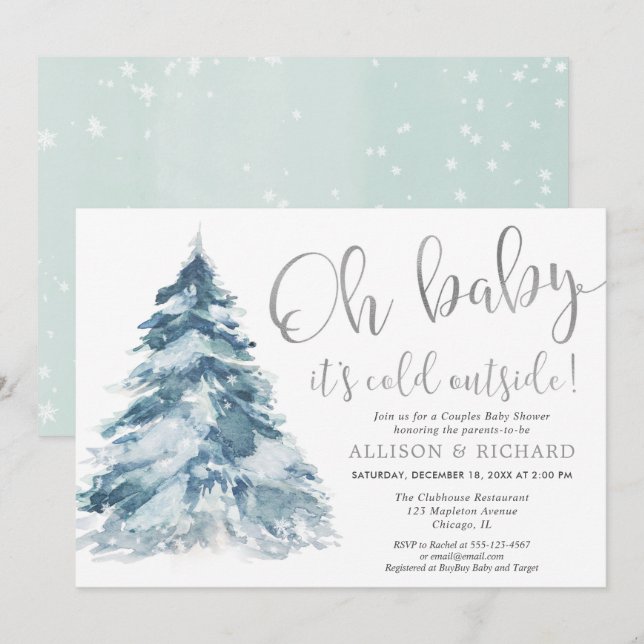 Baby it's cold outside silver Couples baby shower Invitation (Front/Back)
