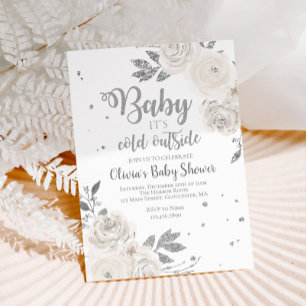 Baby it's Cold Outside Silver Floral Baby Shower Invitation