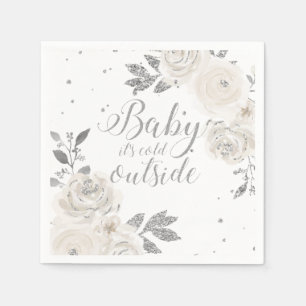 Baby it's Cold Outside Silver Glitter Floral Napki Napkin
