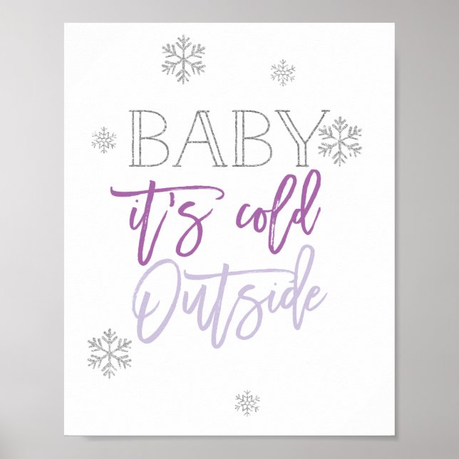 Baby It's Cold Outside | Silver Glitter Purple Poster (Front)