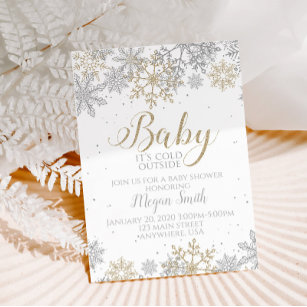Baby It's Cold Outside Silver Gold Snowflake Invitation